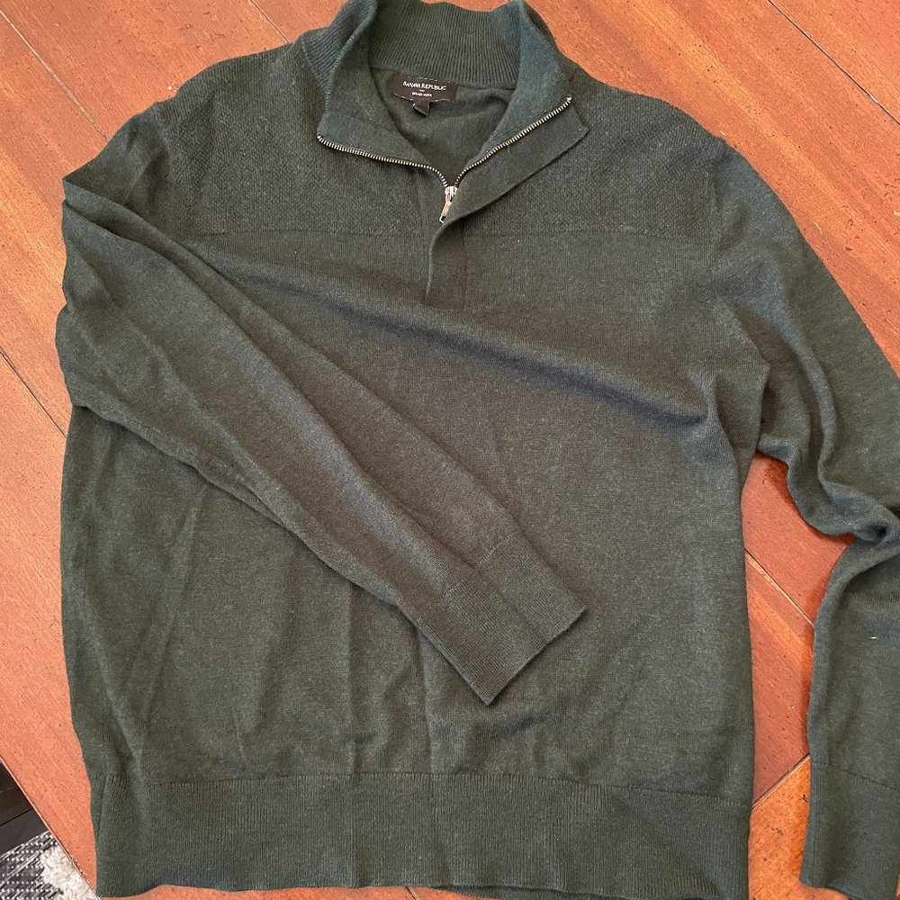 Mens Banana Republic 1/4 Zip Wool Sweater - Forest Green